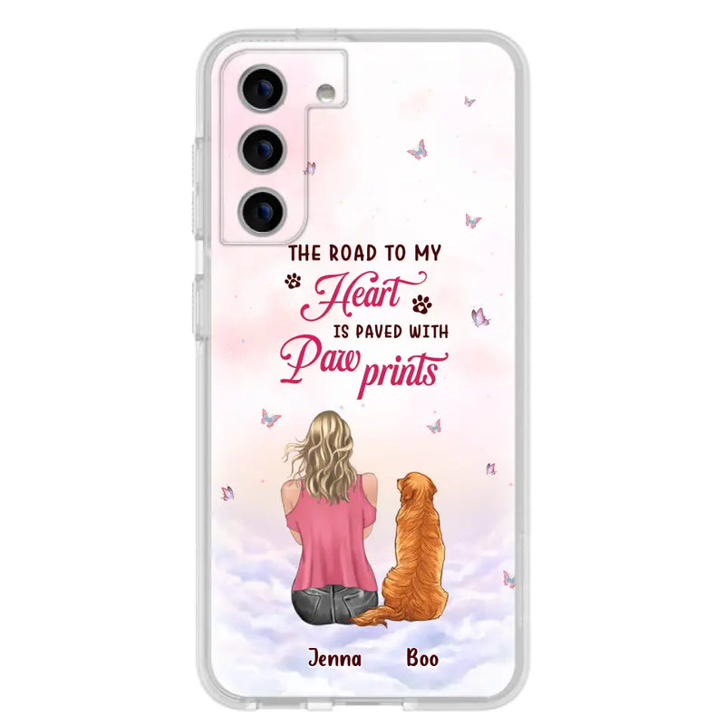 Personalized Dog Mom Phone Case - Up to 5 Dogs - Gift Idea For Dog Lovers - The Road To My Heart Is Paved With Pawprints - Case for iPhone/Samsung