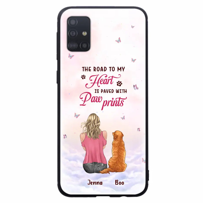 Custom Personalized Dog Mom Phone Case - Upto 5 Dogs - Gift Idea For Dog Lovers - The Road To My Heart Is Paved With Pawprints - Case for iPhone/Samsung