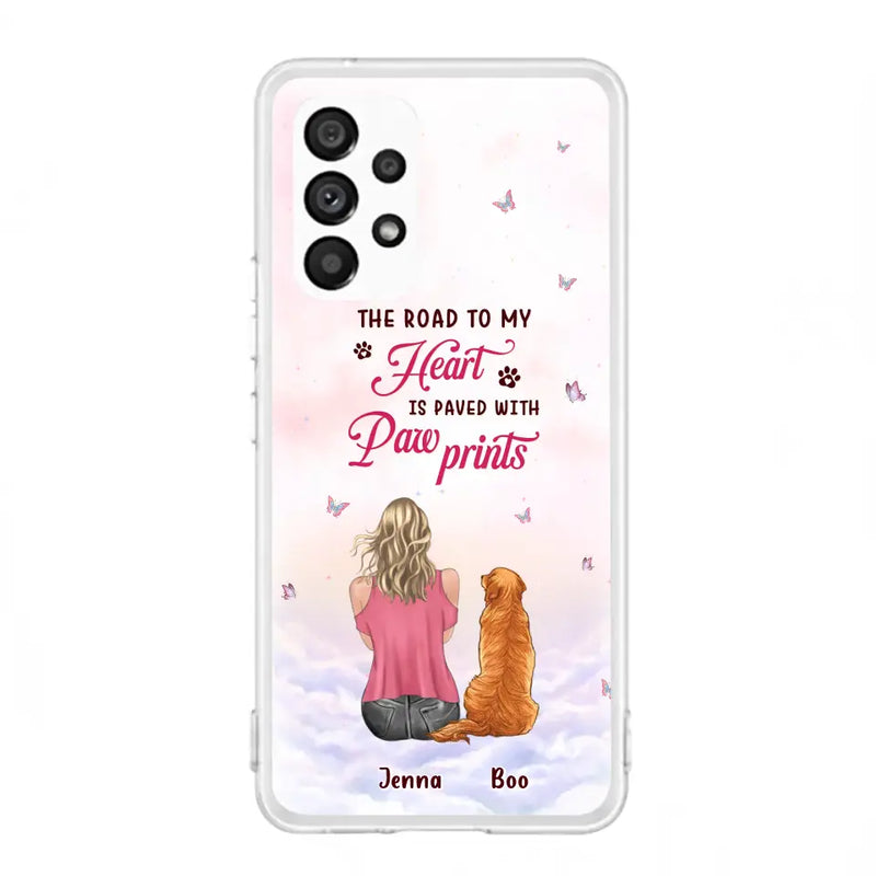 Personalized Dog Mom Phone Case - Up to 5 Dogs - Gift Idea For Dog Lovers - The Road To My Heart Is Paved With Pawprints - Case for iPhone/Samsung