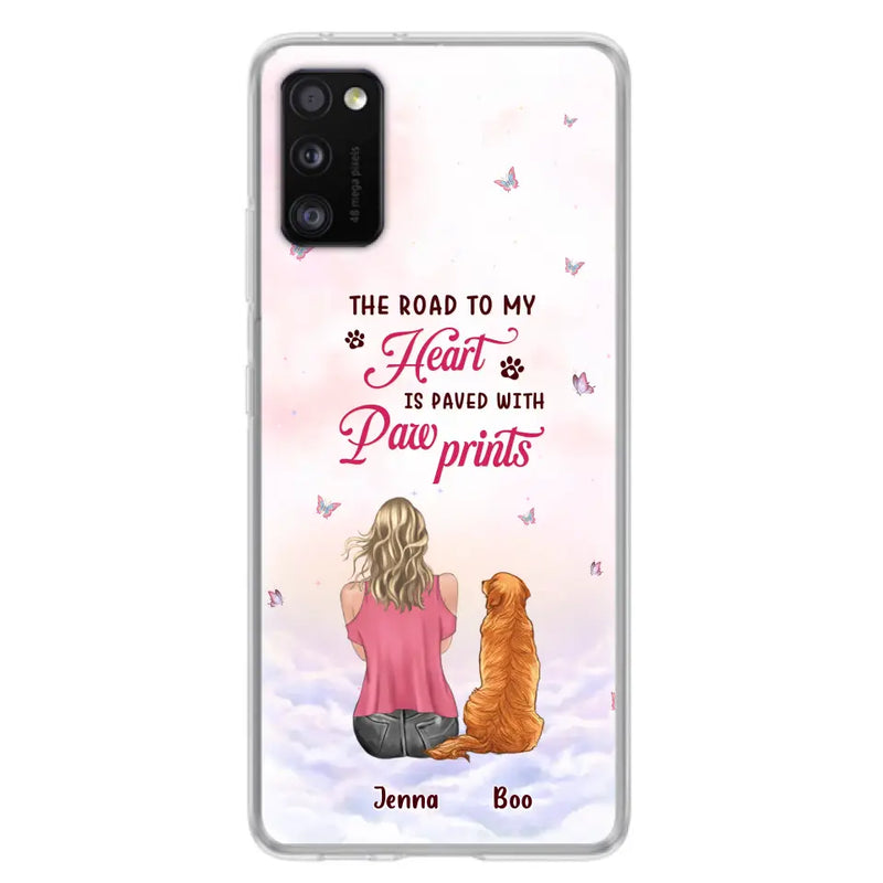 Personalized Dog Mom Phone Case - Up to 5 Dogs - Gift Idea For Dog Lovers - The Road To My Heart Is Paved With Pawprints - Case for iPhone/Samsung