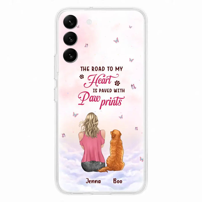 Custom Personalized Dog Mom Phone Case - Upto 5 Dogs - Gift Idea For Dog Lovers - The Road To My Heart Is Paved With Pawprints - Case for iPhone/Samsung