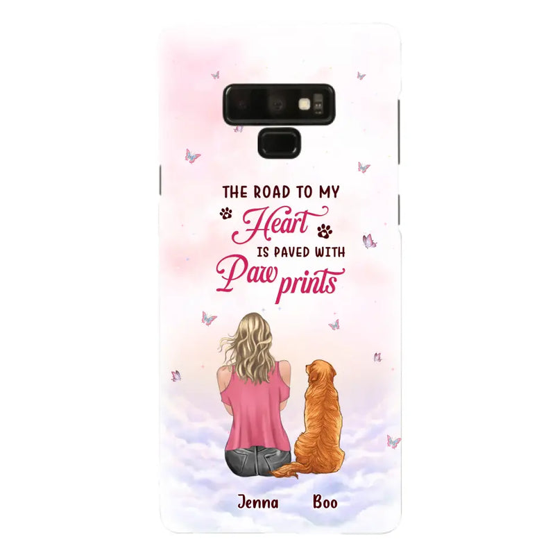 Personalized Dog Mom Phone Case - Up to 5 Dogs - Gift Idea For Dog Lovers - The Road To My Heart Is Paved With Pawprints - Case for iPhone/Samsung