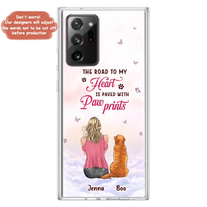 Custom Personalized Dog Mom Phone Case - Upto 5 Dogs - Gift Idea For Dog Lovers - The Road To My Heart Is Paved With Pawprints - Case for iPhone/Samsung