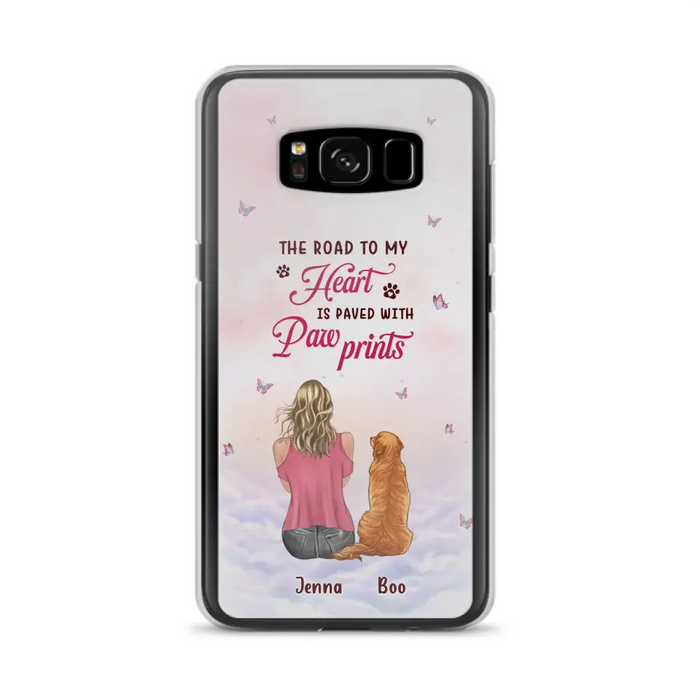 Custom Personalized Dog Mom Phone Case - Upto 5 Dogs - Gift Idea For Dog Lovers - The Road To My Heart Is Paved With Pawprints - Case for iPhone/Samsung