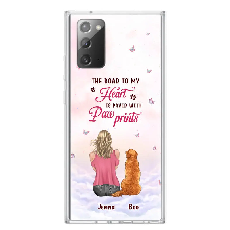 Personalized Dog Mom Phone Case - Up to 5 Dogs - Gift Idea For Dog Lovers - The Road To My Heart Is Paved With Pawprints - Case for iPhone/Samsung