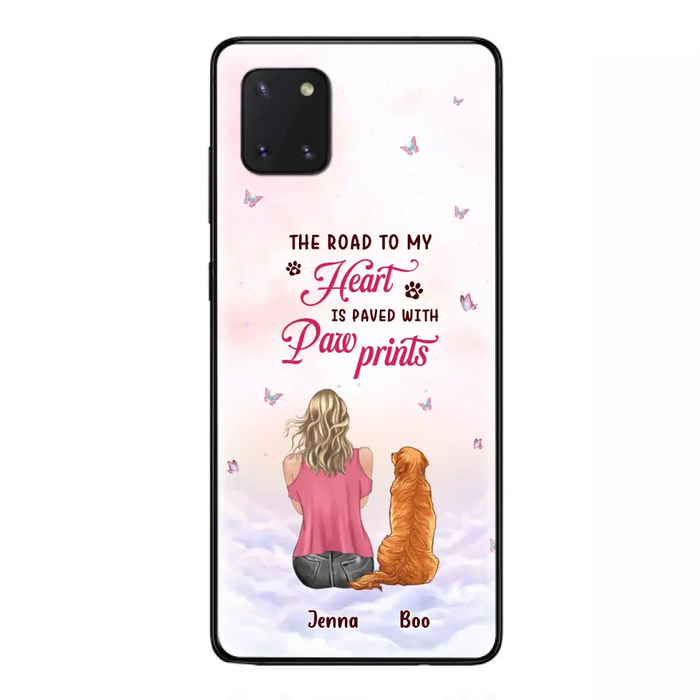 Custom Personalized Dog Mom Phone Case - Upto 5 Dogs - Gift Idea For Dog Lovers - The Road To My Heart Is Paved With Pawprints - Case for iPhone/Samsung