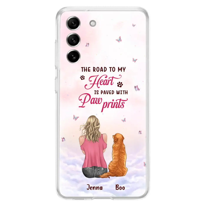 Custom Personalized Dog Mom Phone Case - Upto 5 Dogs - Gift Idea For Dog Lovers - The Road To My Heart Is Paved With Pawprints - Case for iPhone/Samsung