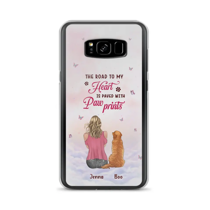 Custom Personalized Dog Mom Phone Case - Upto 5 Dogs - Gift Idea For Dog Lovers - The Road To My Heart Is Paved With Pawprints - Case for iPhone/Samsung