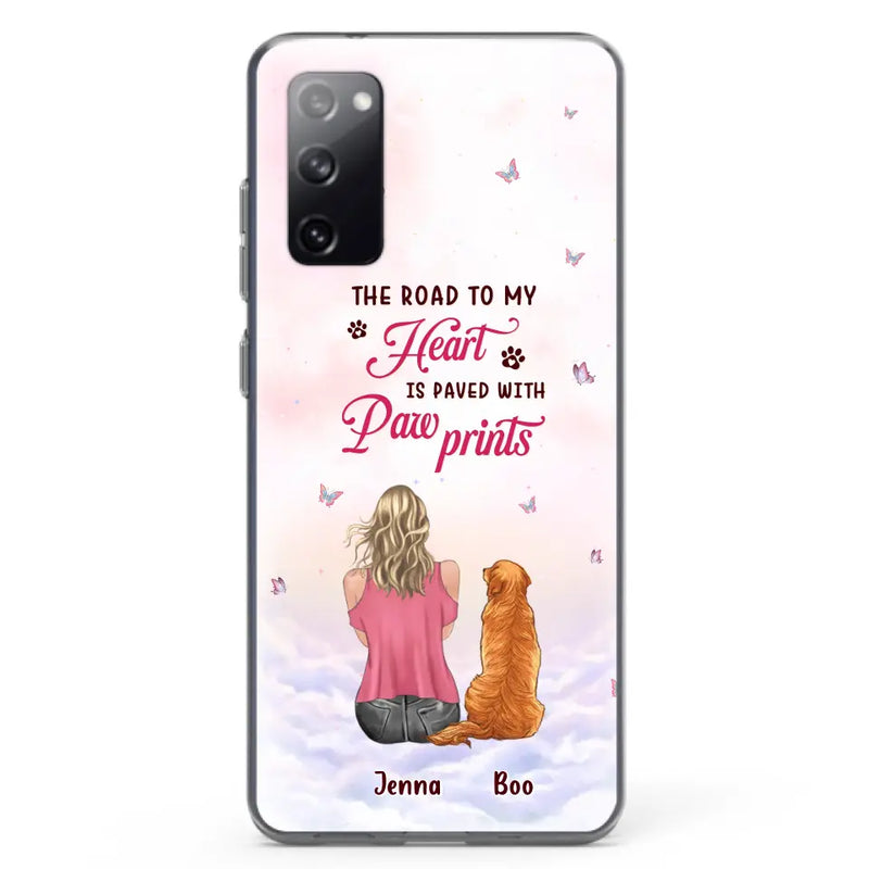 Personalized Dog Mom Phone Case - Up to 5 Dogs - Gift Idea For Dog Lovers - The Road To My Heart Is Paved With Pawprints - Case for iPhone/Samsung