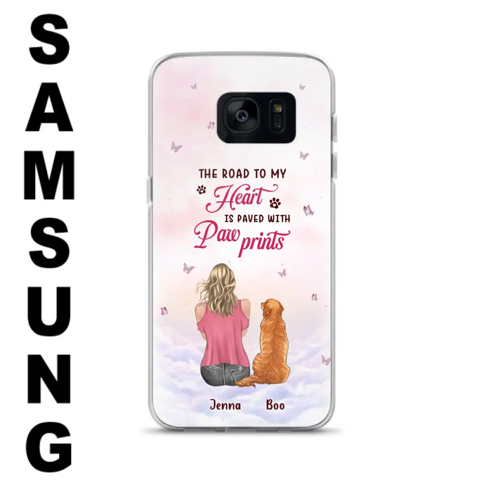 Custom Personalized Dog Mom Phone Case - Upto 5 Dogs - Gift Idea For Dog Lovers - The Road To My Heart Is Paved With Pawprints - Case for iPhone/Samsung