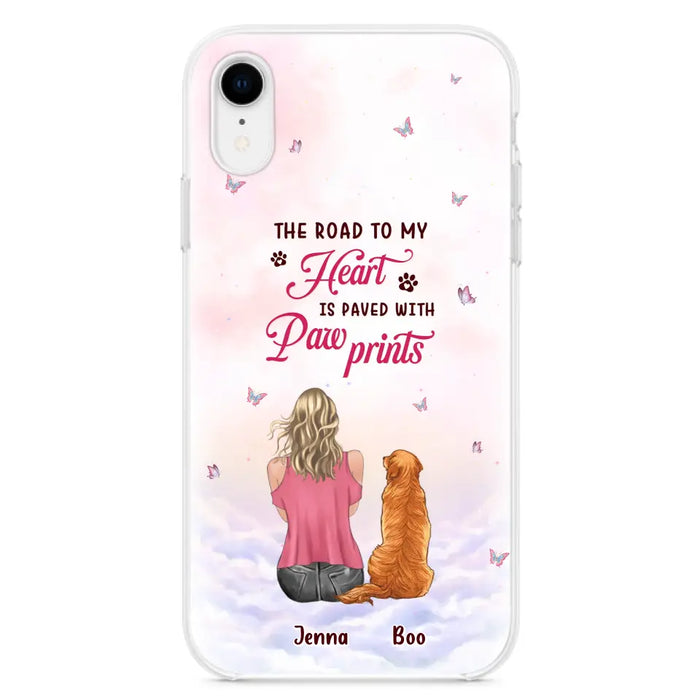 Custom Personalized Dog Mom Phone Case - Upto 5 Dogs - Gift Idea For Dog Lovers - The Road To My Heart Is Paved With Pawprints - Case for iPhone/Samsung