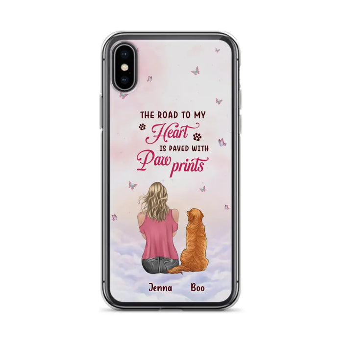 Custom Personalized Dog Mom Phone Case - Upto 5 Dogs - Gift Idea For Dog Lovers - The Road To My Heart Is Paved With Pawprints - Case for iPhone/Samsung