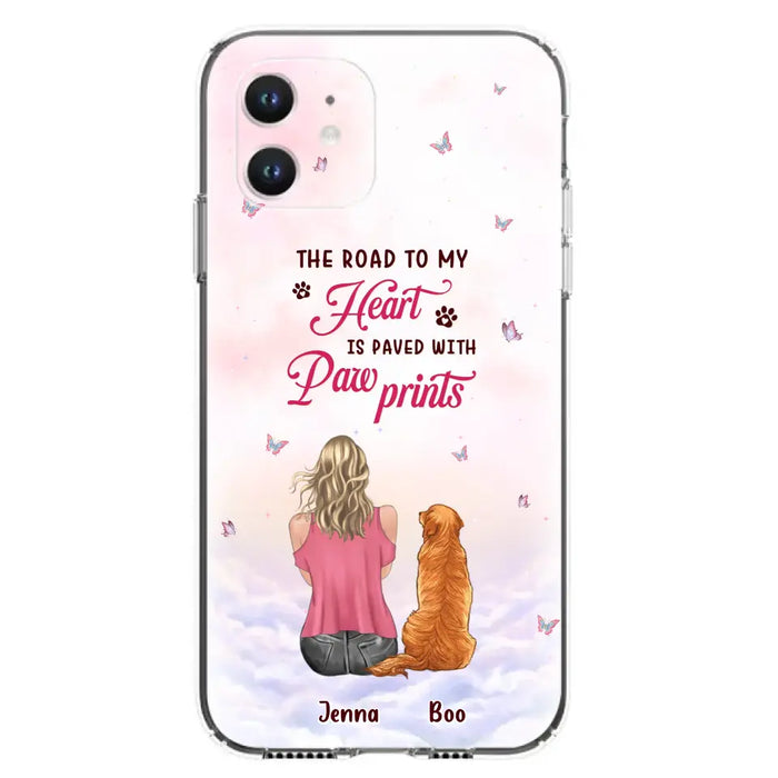 Custom Personalized Dog Mom Phone Case - Upto 5 Dogs - Gift Idea For Dog Lovers - The Road To My Heart Is Paved With Pawprints - Case for iPhone/Samsung