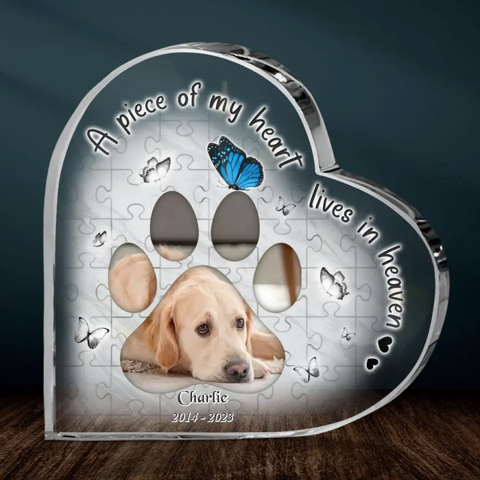 Custom Personalized Pet Memorial Photo Crystal Heart - Upto 5 Pets - Memorial Gift Idea For Dog/ Cat/ Horse Lover - A Piece Of My Heart Lives In Heaven