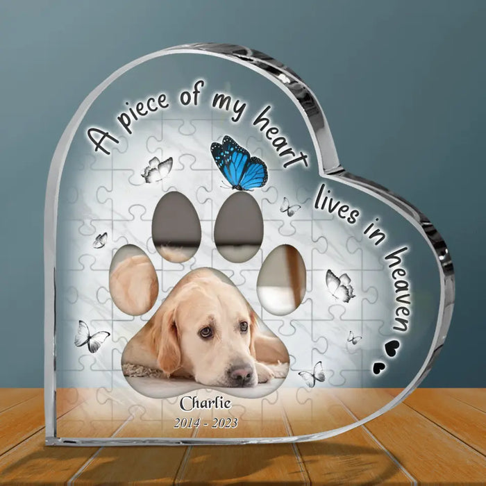 Custom Personalized Pet Memorial Photo Crystal Heart - Upto 5 Pets - Memorial Gift Idea For Dog/ Cat/ Horse Lover - A Piece Of My Heart Lives In Heaven