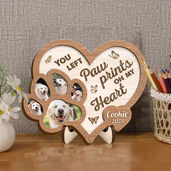 Custom Personalized Memorial Pet 2 Layered Wooden Art - Upload Photo - Gift Idea For Dog Lover - You Left Paw Prints On My Heart