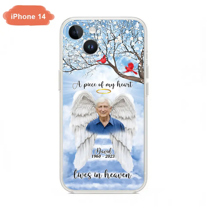 Custom Personalized Memorial Wings Upload Photo Phone Case - Memorial Gift Idea - A Piece Of My Heart Lives In Heaven