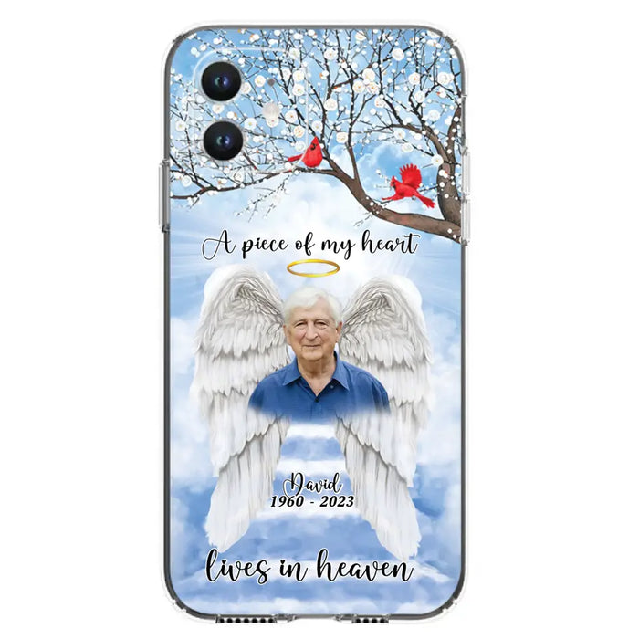 Custom Personalized Memorial Wings Upload Photo Phone Case - Memorial Gift Idea - A Piece Of My Heart Lives In Heaven