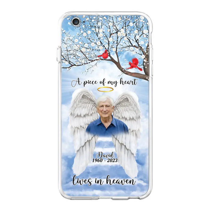 Custom Personalized Memorial Wings Upload Photo Phone Case - Memorial Gift Idea - A Piece Of My Heart Lives In Heaven