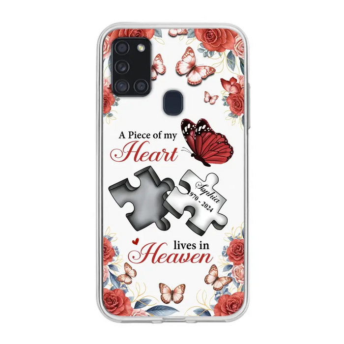 Custom Personalized Memorial Phone Case - Memorial Gift Idea - A Piece Of My Heart Lives In Heaven - Case for iPhone/Samsung