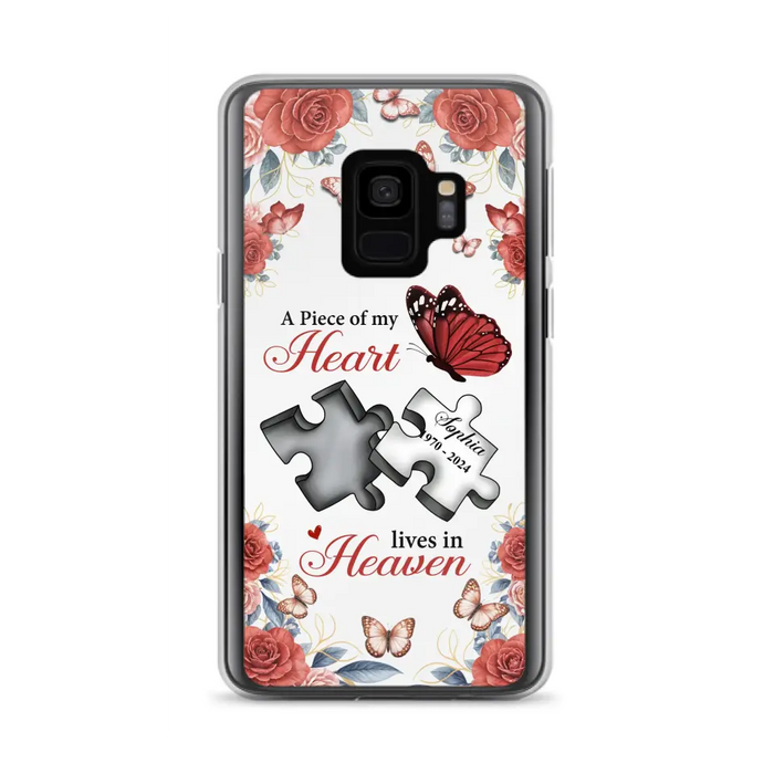 Custom Personalized Memorial Phone Case - Memorial Gift Idea - A Piece Of My Heart Lives In Heaven - Case for iPhone/Samsung