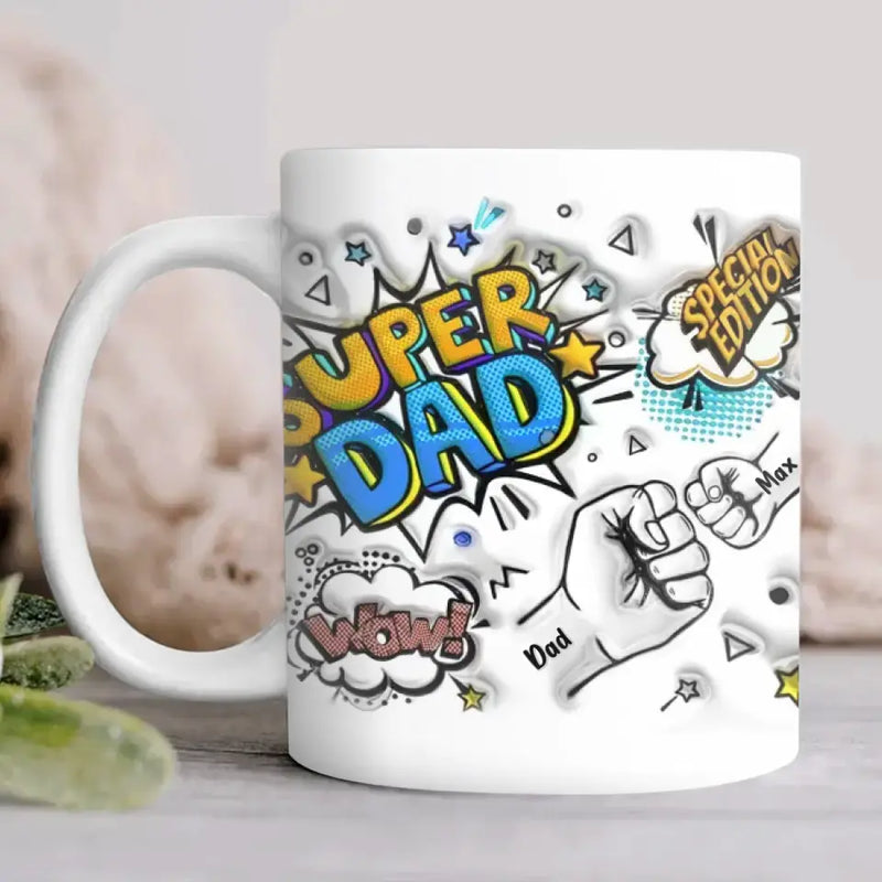 Personalized Dad 3D Inflated Coffee Mug - Up to 4 Kids - Father's Day Gift Idea - Super Dad Special Edition