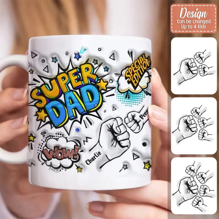 Custom Personalized Dad 3D Inflated Coffee Mug - Upto 4 Kids - Father's Day Gift Idea - Super Dad Special Edition