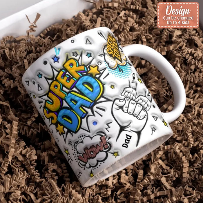 Custom Personalized Dad 3D Inflated Coffee Mug - Upto 4 Kids - Father's Day Gift Idea - Super Dad Special Edition