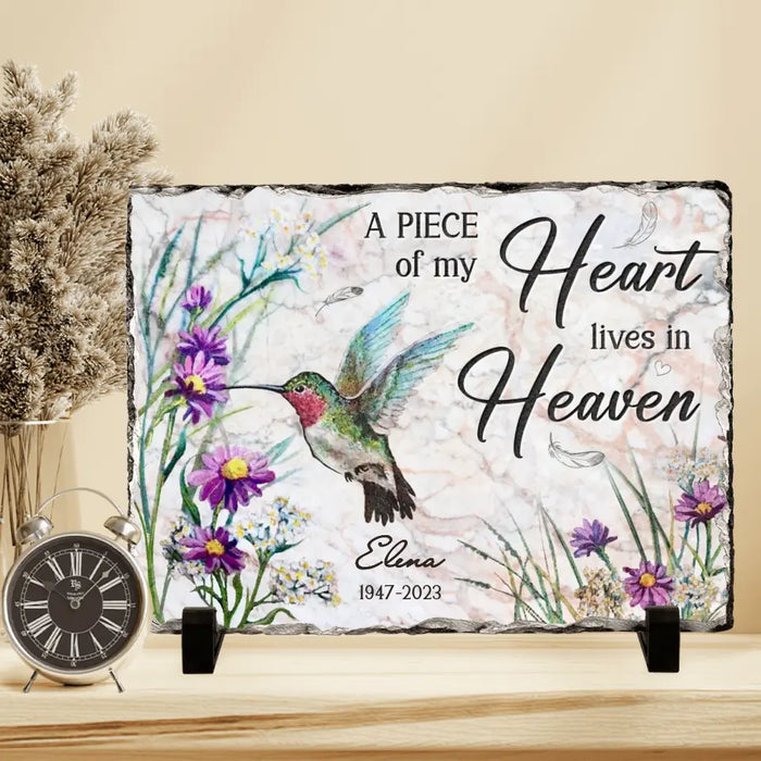 Personalized Memorial Rectangle Lithograph - Memorial Gift Idea For Family Member - A Piece Of My Heart Lives In Heaven