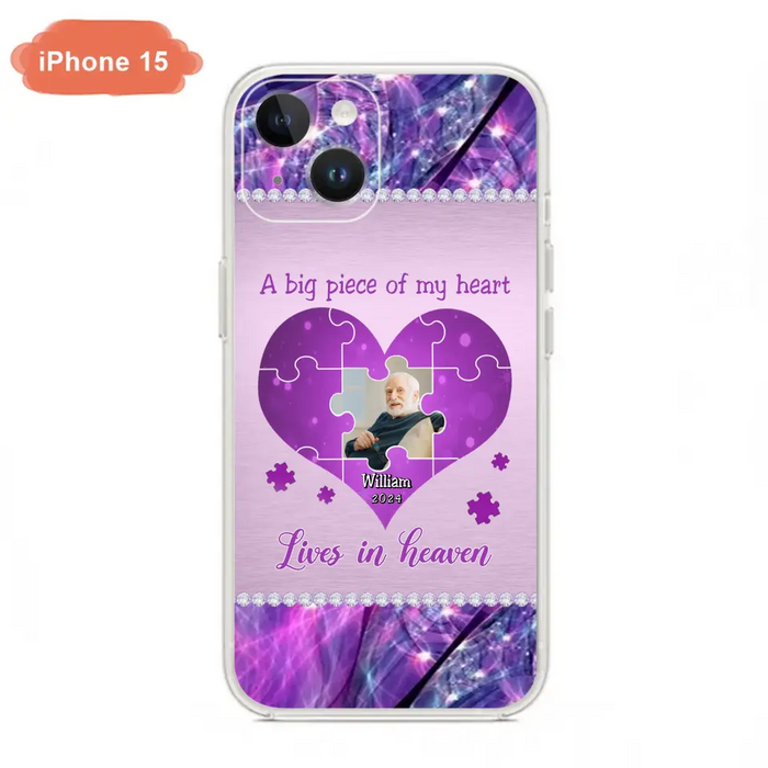 Custom Personalized Memorial Photo Phone Case - Memorial Gift Idea for Father's Day -  A Big Piece Of My Heart Lives In Heaven - Case for iPhone/Samsung