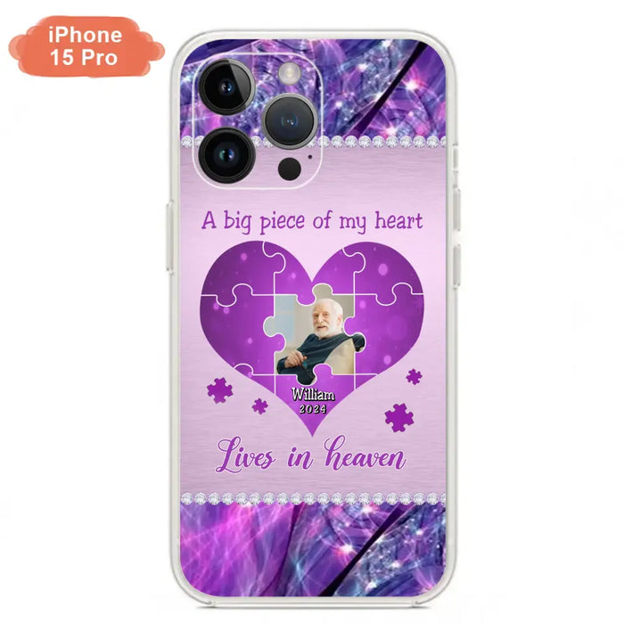 Custom Personalized Memorial Photo Phone Case - Memorial Gift Idea for Father's Day -  A Big Piece Of My Heart Lives In Heaven - Case for iPhone/Samsung