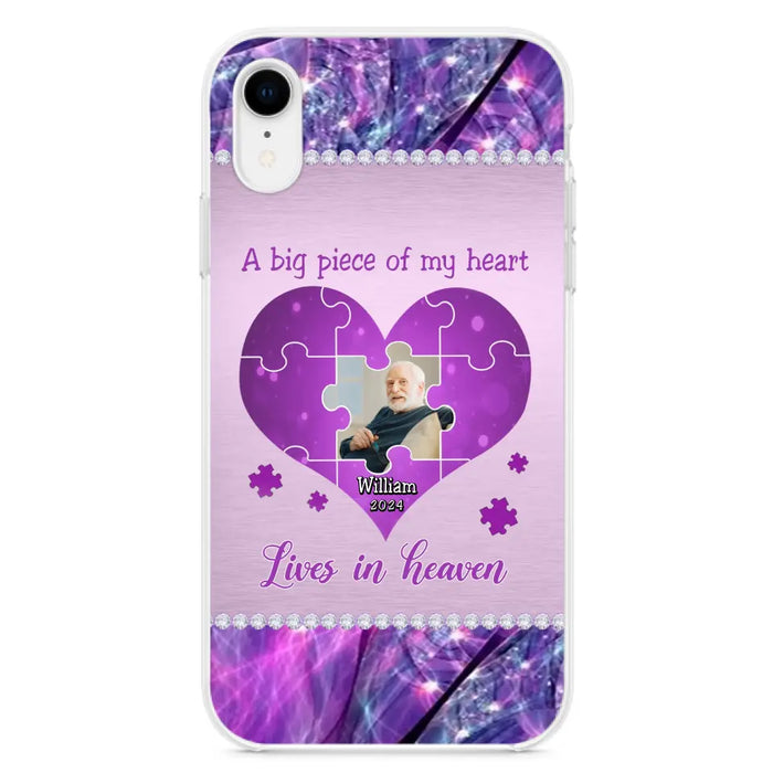 Custom Personalized Memorial Photo Phone Case - Memorial Gift Idea for Father's Day -  A Big Piece Of My Heart Lives In Heaven - Case for iPhone/Samsung