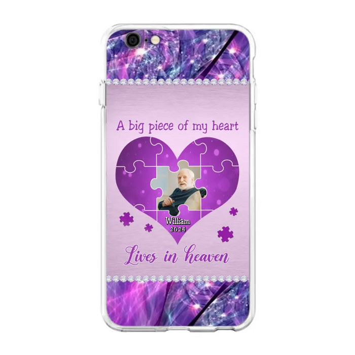 Custom Personalized Memorial Photo Phone Case - Memorial Gift Idea for Father's Day -  A Big Piece Of My Heart Lives In Heaven - Case for iPhone/Samsung