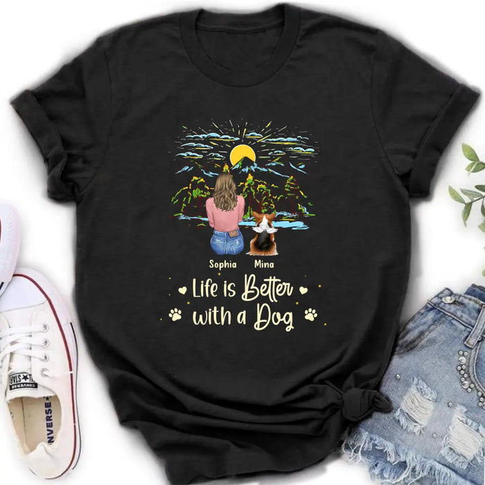 Custom Personalized Pet Shirt/ Hoodie - Upto 4 Dogs/ Cats/ Rabbits - Gift Idea For Pet Lover/ Father's Day/ Mother's Day - Life Is Better With Dogs