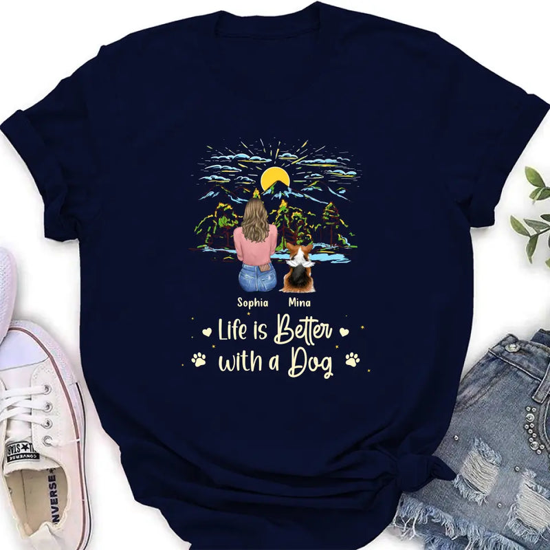 Personalized Pet Shirt/Hoodie - Up to 4 Dogs/Cats/Rabbits - Gift Idea For Pet Lover/Father's Day/Mother's Day - Life Is Better With Dogs