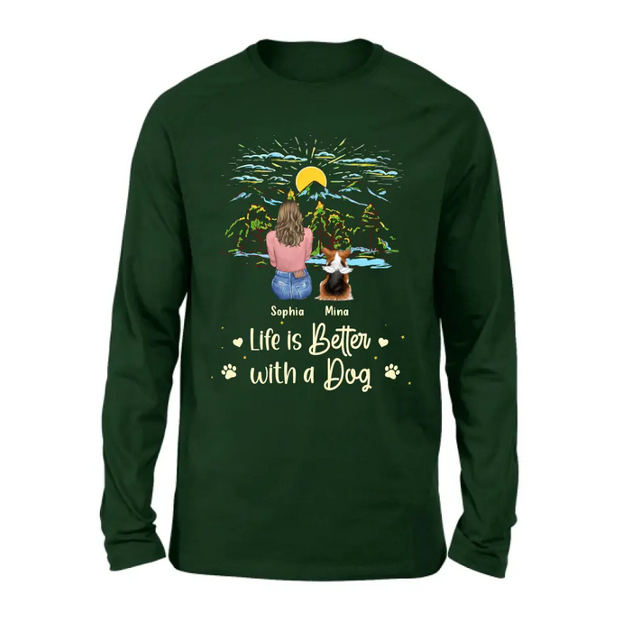 Custom Personalized Pet Shirt/ Hoodie - Upto 4 Dogs/ Cats/ Rabbits - Gift Idea For Pet Lover/ Father's Day/ Mother's Day - Life Is Better With Dogs