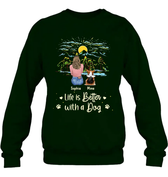 Custom Personalized Pet Shirt/ Hoodie - Upto 4 Dogs/ Cats/ Rabbits - Gift Idea For Pet Lover/ Father's Day/ Mother's Day - Life Is Better With Dogs