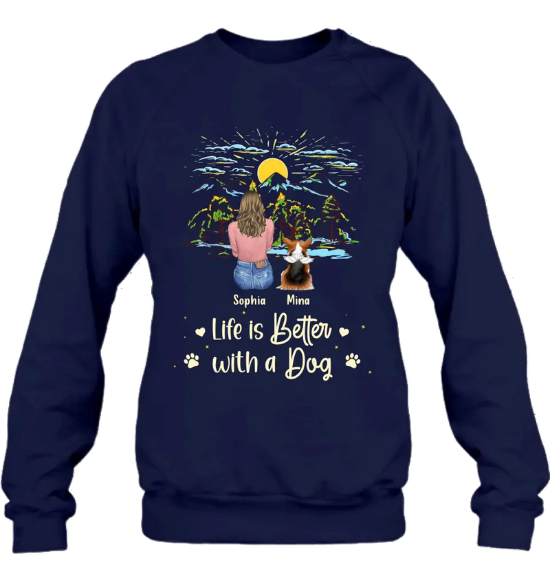 Personalized Pet Shirt/Hoodie - Up to 4 Dogs/Cats/Rabbits - Gift Idea For Pet Lover/Father's Day/Mother's Day - Life Is Better With Dogs