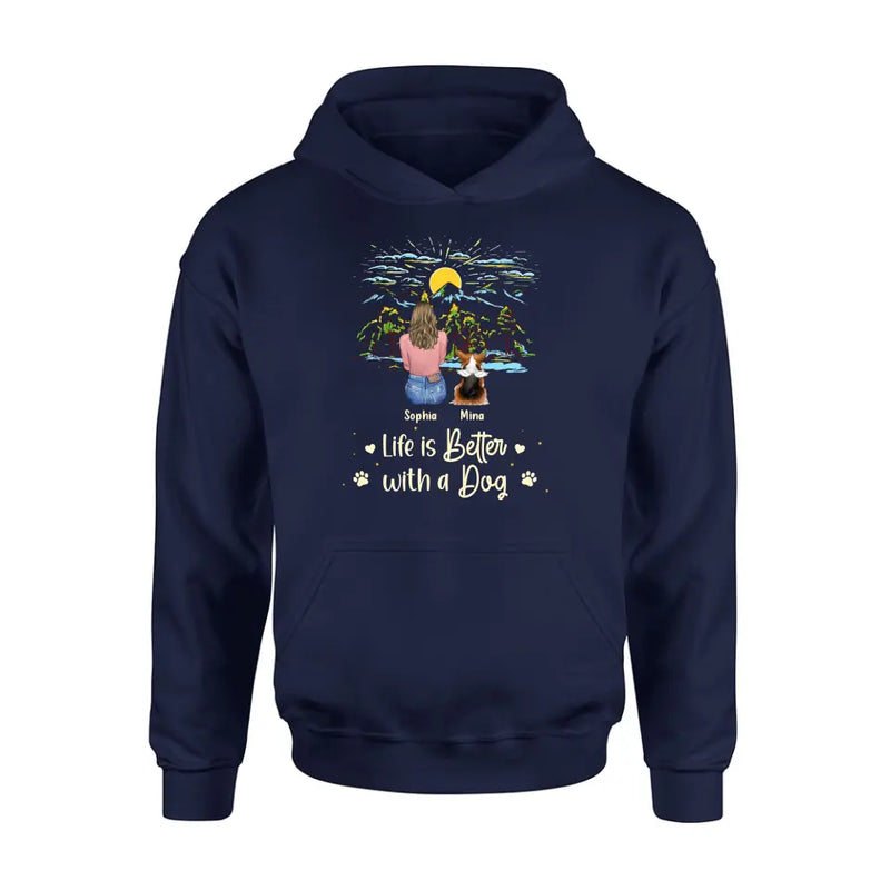 Personalized Pet Shirt/Hoodie - Up to 4 Dogs/Cats/Rabbits - Gift Idea For Pet Lover/Father's Day/Mother's Day - Life Is Better With Dogs