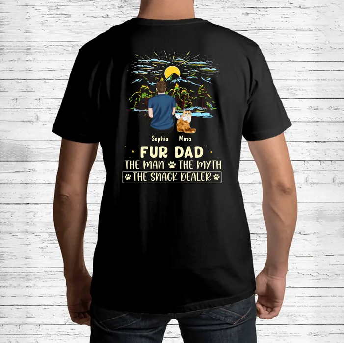 Custom Personalized Cat Dad Shirt/ Hoodie - Upto 4 Cats - Gift Idea For Father's Day/ Cat Lover - Fur Dad The Man The Myth The Snack Dealer