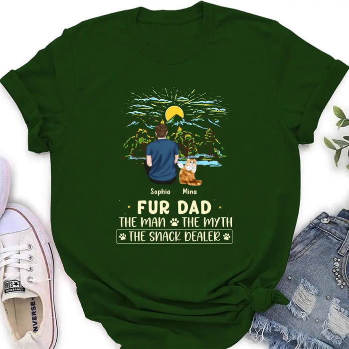 Custom Personalized Cat Dad Shirt/ Hoodie - Upto 4 Cats - Gift Idea For Father's Day/ Cat Lover - Fur Dad The Man The Myth The Snack Dealer