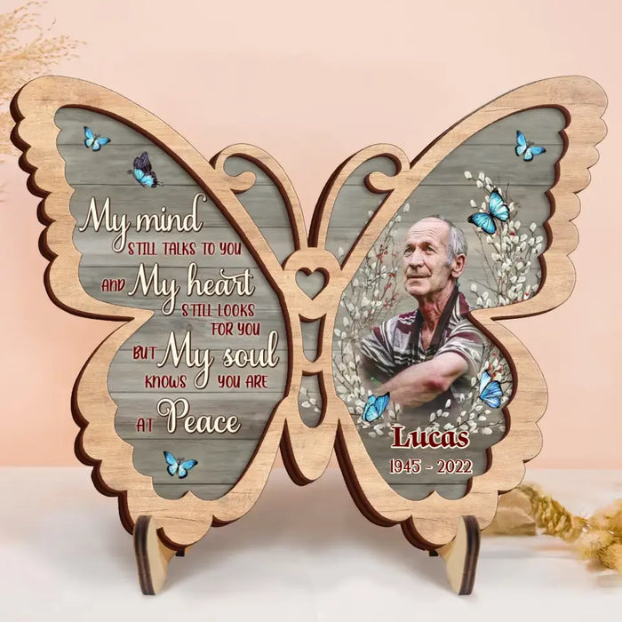 Custom Personalized Memorial Photo Butterfly 2 Layered Wooden Art - Keepsake Gift Idea For Family Member - My Mind Still Talks To You