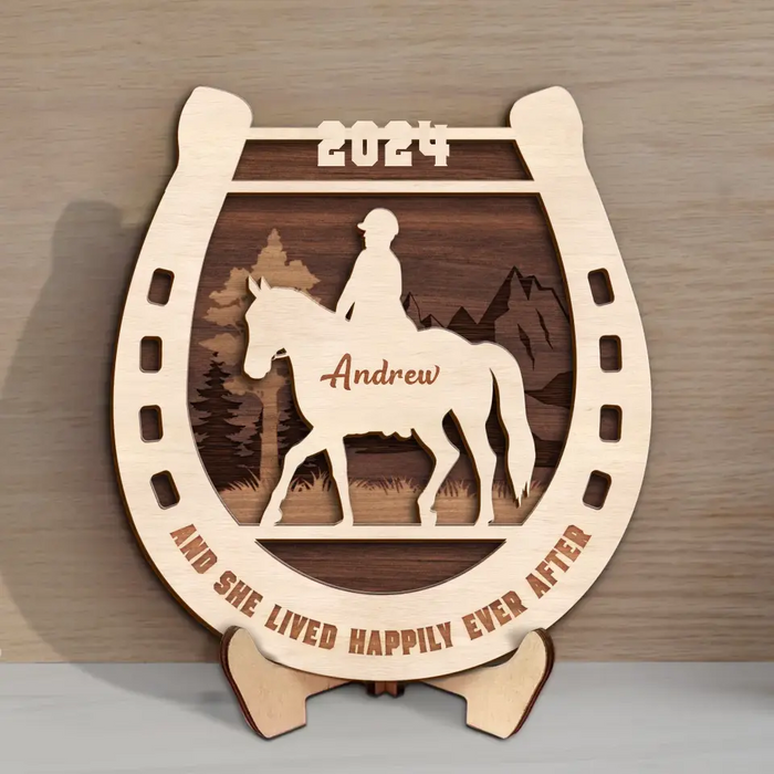 Custom Personalized Horse 2 Layered Wooden Art - Gift For Horse Lover - And She Lived Happily Ever After