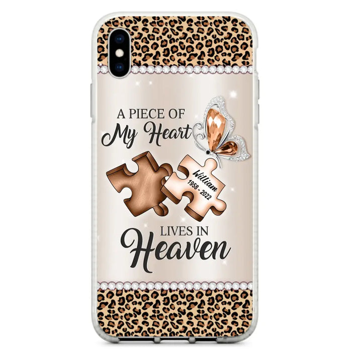 Custom Personalized Memorial Leopard Phone Case - Memorial Gift Idea for Family Member/ Father's Day/ Mother's Day - Case for iPhone/ Samsung - A Piece Of My Heart Lives In Heaven