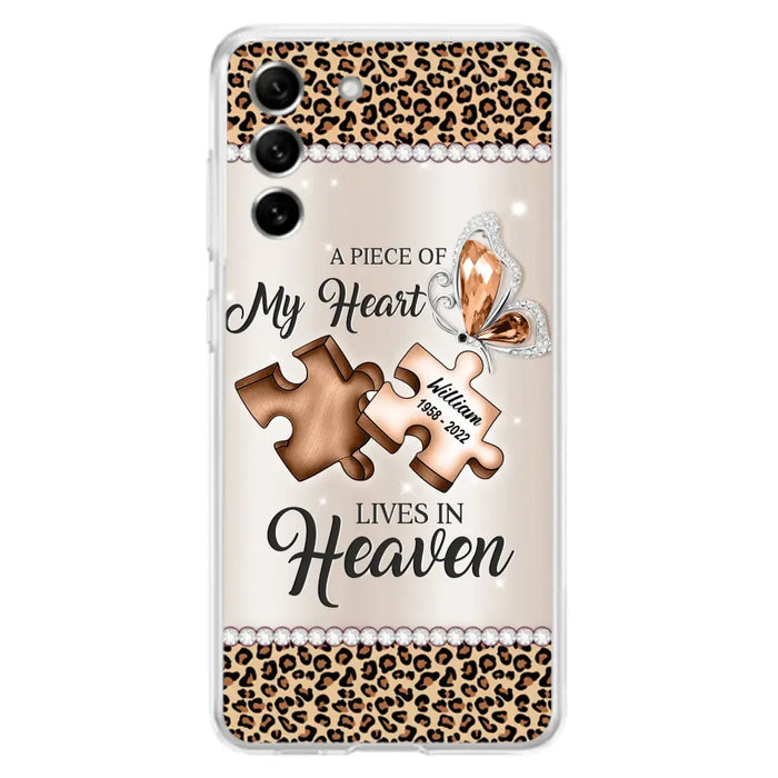 Custom Personalized Memorial Leopard Phone Case - Memorial Gift Idea for Family Member/ Father's Day/ Mother's Day - Case for iPhone/ Samsung - A Piece Of My Heart Lives In Heaven