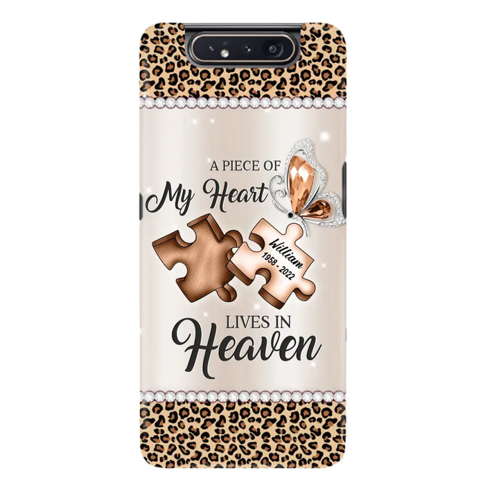 Custom Personalized Memorial Leopard Phone Case - Memorial Gift Idea for Family Member/ Father's Day/ Mother's Day - Case for iPhone/ Samsung - A Piece Of My Heart Lives In Heaven