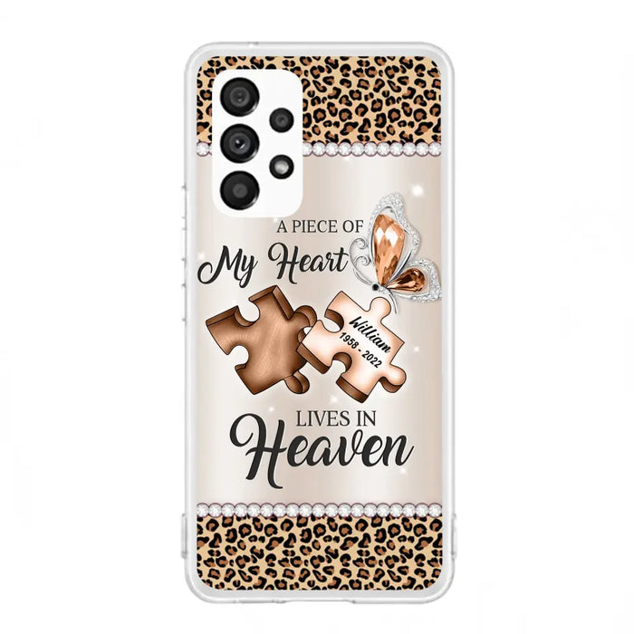 Custom Personalized Memorial Leopard Phone Case - Memorial Gift Idea for Family Member/ Father's Day/ Mother's Day - Case for iPhone/ Samsung - A Piece Of My Heart Lives In Heaven