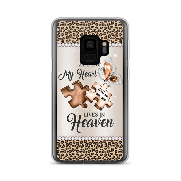 Custom Personalized Memorial Leopard Phone Case - Memorial Gift Idea for Family Member/ Father's Day/ Mother's Day - Case for iPhone/ Samsung - A Piece Of My Heart Lives In Heaven