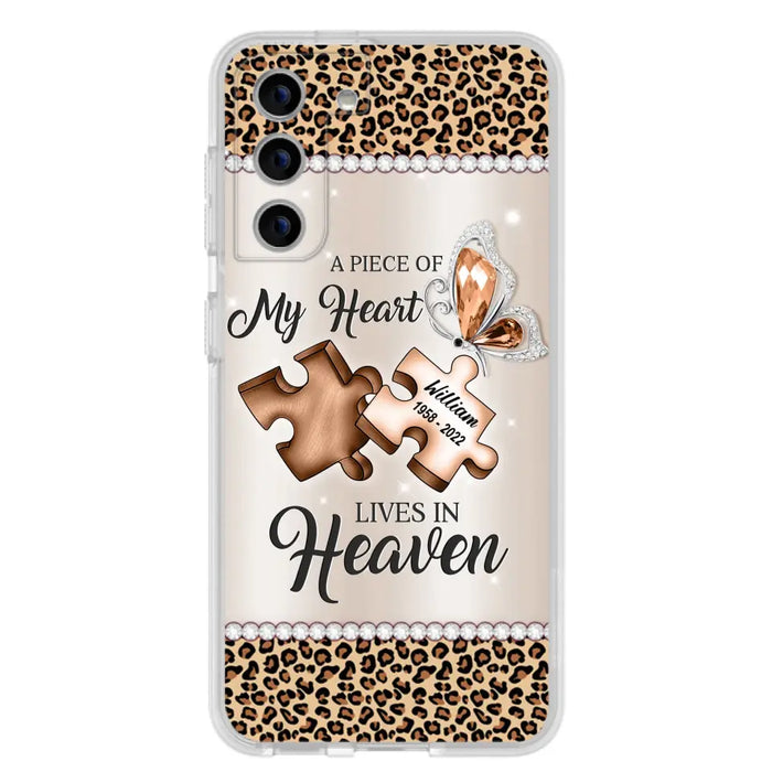 Custom Personalized Memorial Leopard Phone Case - Memorial Gift Idea for Family Member/ Father's Day/ Mother's Day - Case for iPhone/ Samsung - A Piece Of My Heart Lives In Heaven