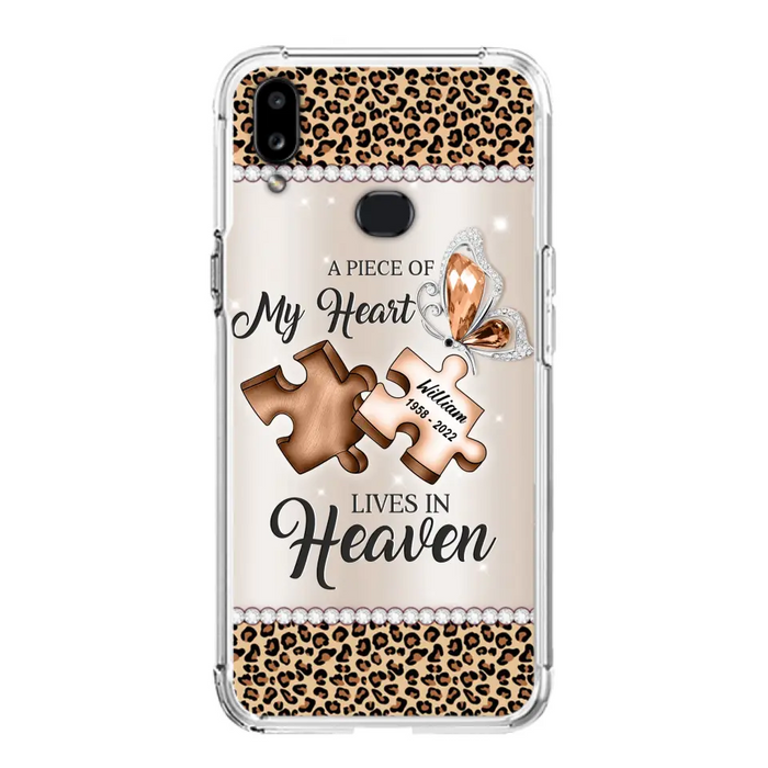 Custom Personalized Memorial Leopard Phone Case - Memorial Gift Idea for Family Member/ Father's Day/ Mother's Day - Case for iPhone/ Samsung - A Piece Of My Heart Lives In Heaven